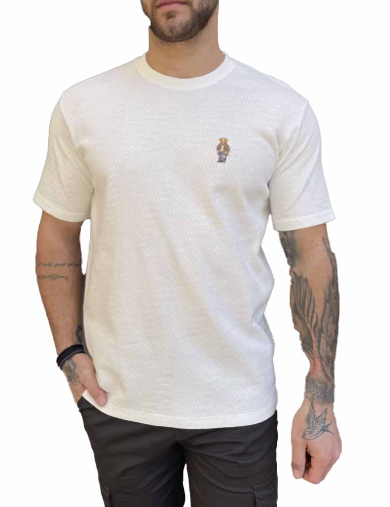 Ανδρικό βαμβακερό λευκό T-shirt με ανάγλυφο ύφασμα και στάμπα στο στήθος TPM1069W φωτογραφία